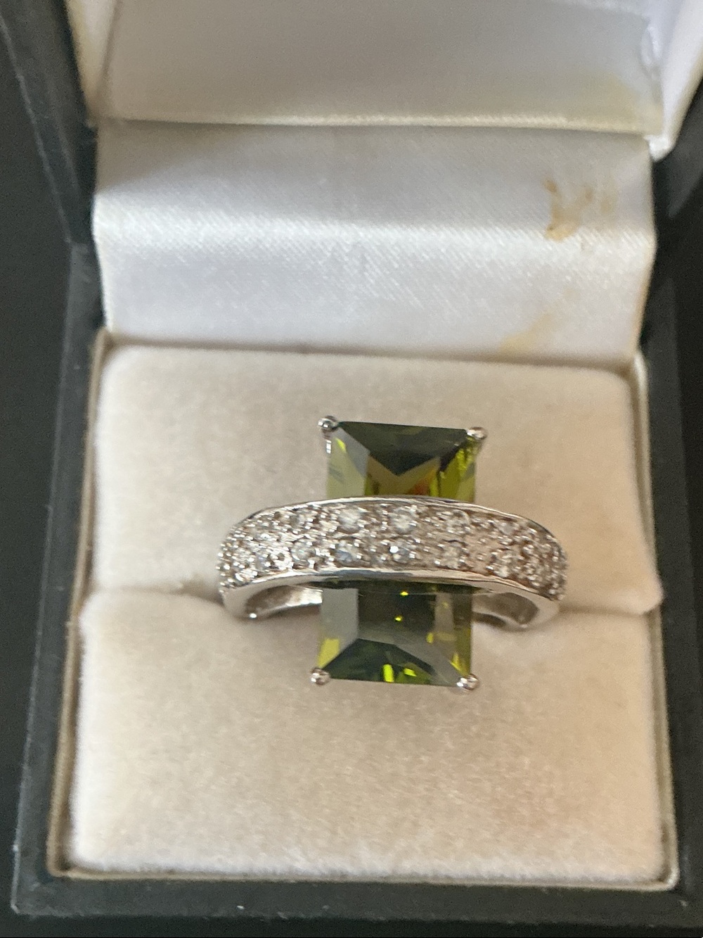 Green Gemstone and Pave Crystal Sterling Ring